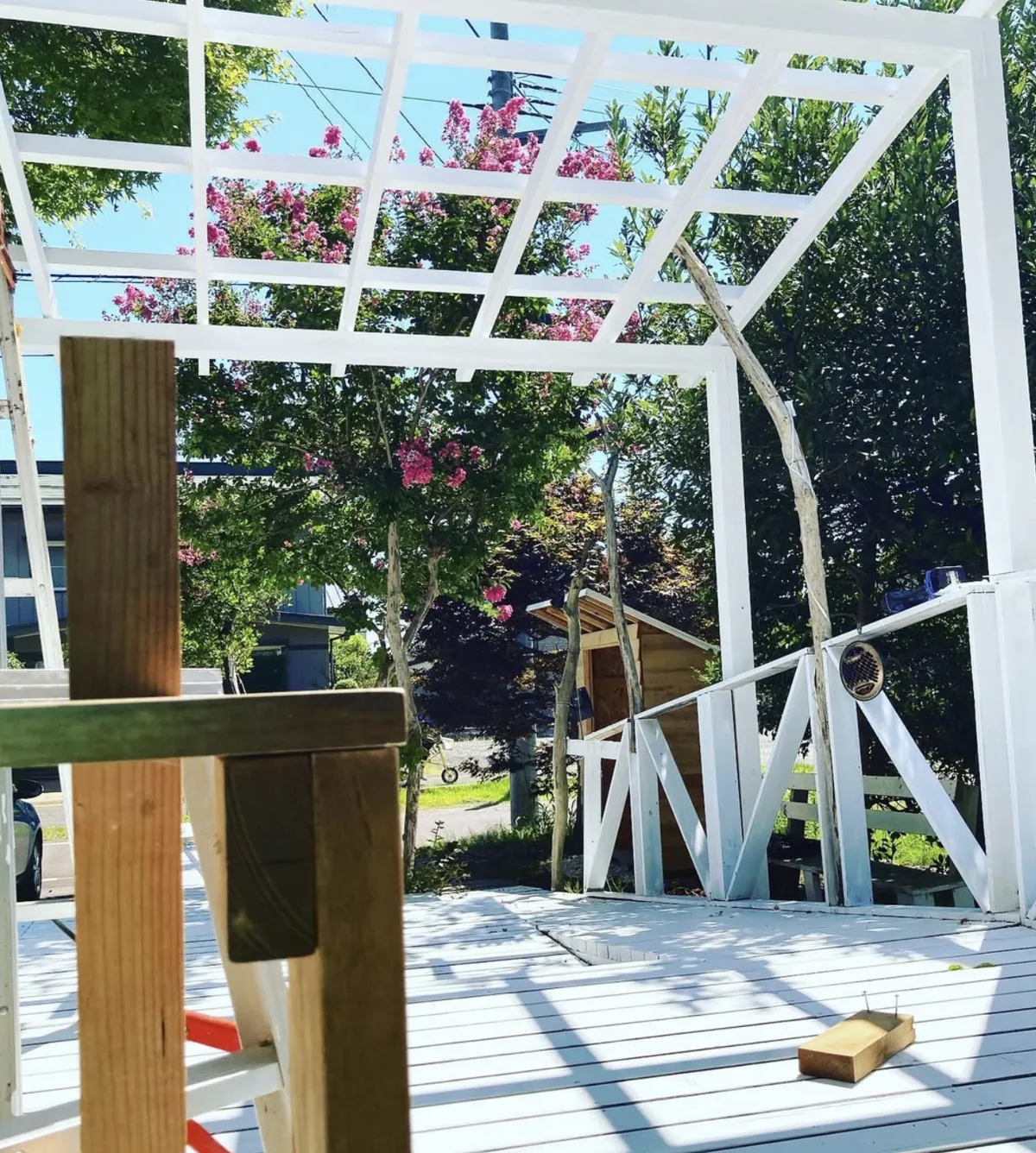 屋外デッキの屋根製作